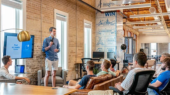 Team meeting in creative office space
